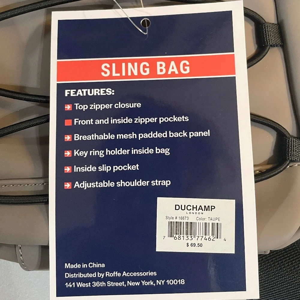 NWT DUCHAMP Versatile Unisex Rubberized Utility Sling Bag - Color: Taupe/Gray - Picture 10 of 14
